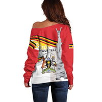 Personalized Uganda Independence Day Off Shoulder Sweater Independence Monument - Coat Of Arms - Wonder Print Shop