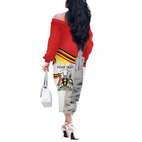 Personalized Uganda Independence Day Off The Shoulder Long Sleeve Dress Independence Monument - Coat Of Arms - Wonder Print Shop