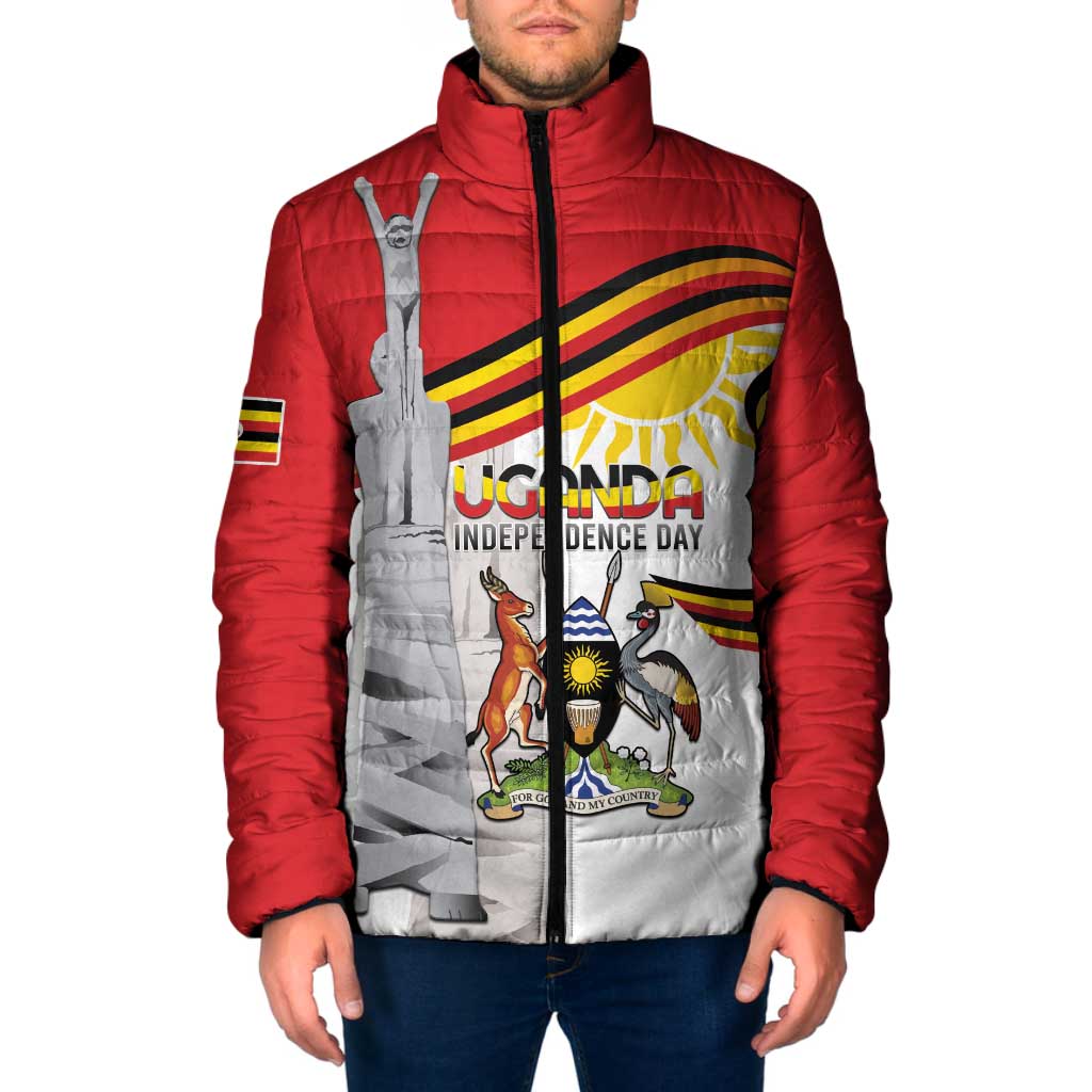 Personalized Uganda Independence Day Padded Jacket Independence Monument - Coat Of Arms - Wonder Print Shop
