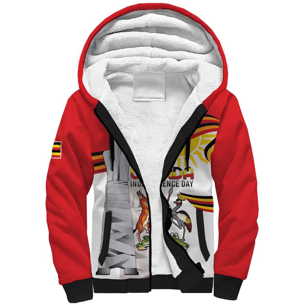 Personalized Uganda Independence Day Sherpa Hoodie Independence Monument - Coat Of Arms - Wonder Print Shop