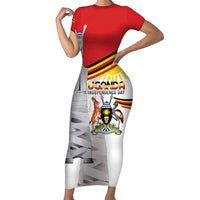 Personalized Uganda Independence Day Short Sleeve Bodycon Dress Independence Monument - Coat Of Arms - Wonder Print Shop