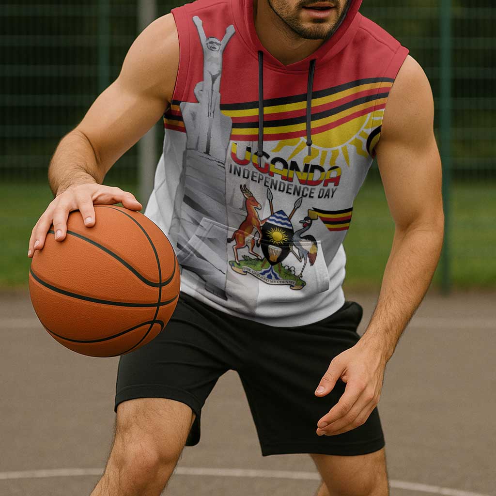 Personalized Uganda Independence Day Sleeveless Hoodie Independence Monument - Coat Of Arms - Wonder Print Shop