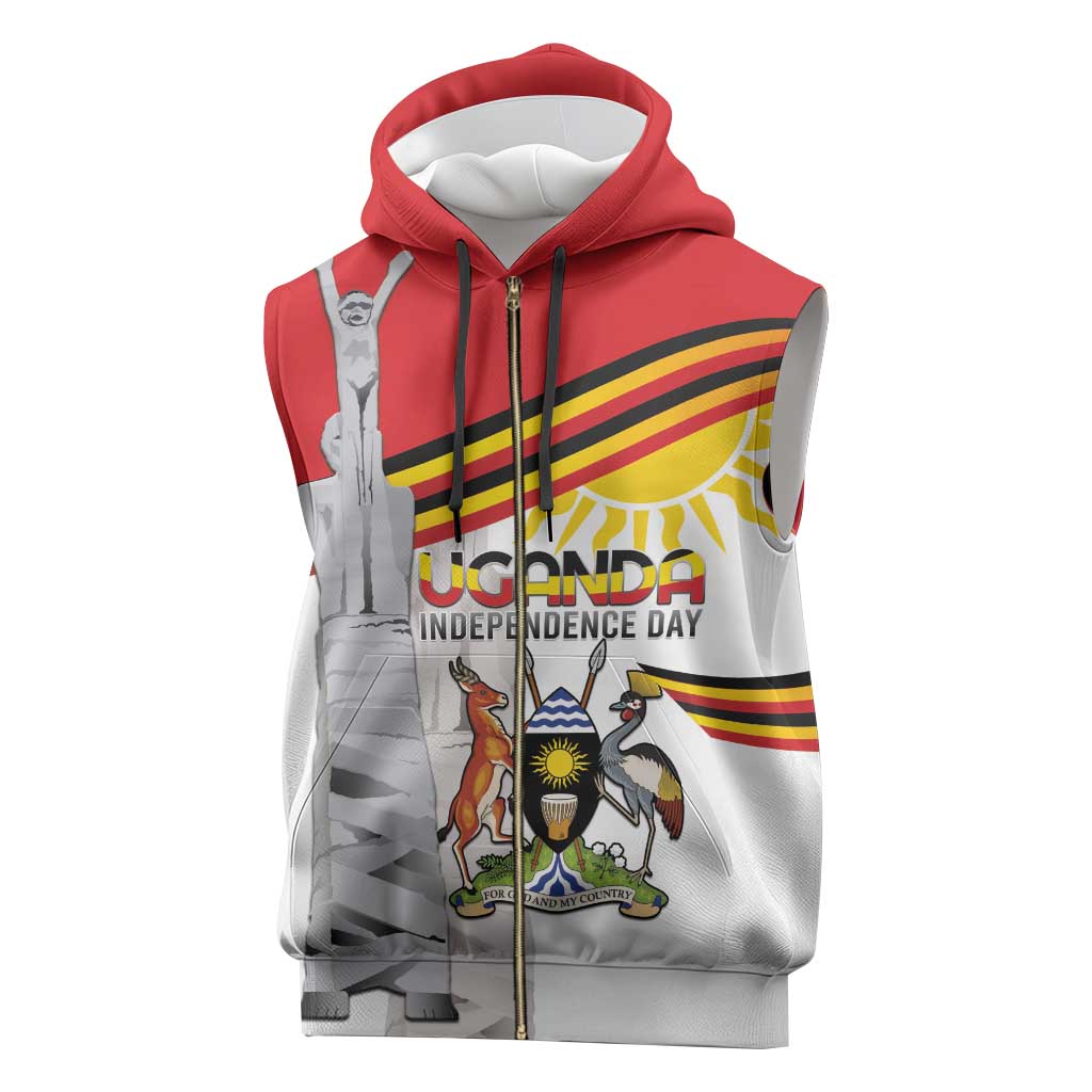 Personalized Uganda Independence Day Sleeveless Zip Hoodie Independence Monument - Coat Of Arms - Wonder Print Shop