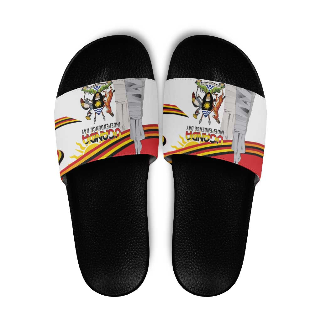 Uganda Independence Day Slide Sandals Independence Monument - Coat Of Arms - Wonder Print Shop