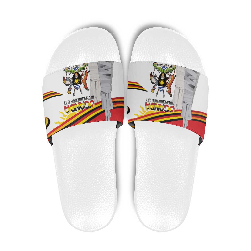 Uganda Independence Day Slide Sandals Independence Monument - Coat Of Arms - Wonder Print Shop
