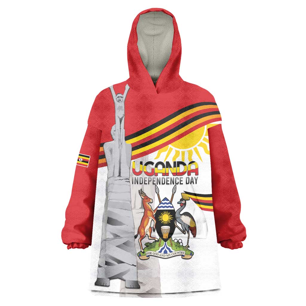 Personalized Uganda Independence Day Wearable Blanket Hoodie Independence Monument - Coat Of Arms - Wonder Print Shop