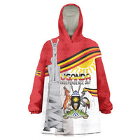 Personalized Uganda Independence Day Wearable Blanket Hoodie Independence Monument - Coat Of Arms - Wonder Print Shop