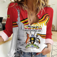 Personalized Uganda Independence Day Women Casual Shirt Independence Monument - Coat Of Arms - Wonder Print Shop