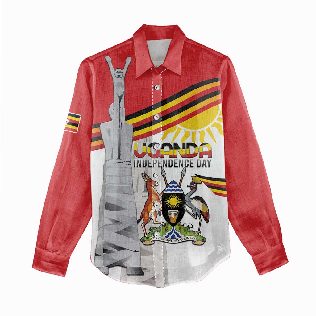 Personalized Uganda Independence Day Women Casual Shirt Independence Monument - Coat Of Arms - Wonder Print Shop