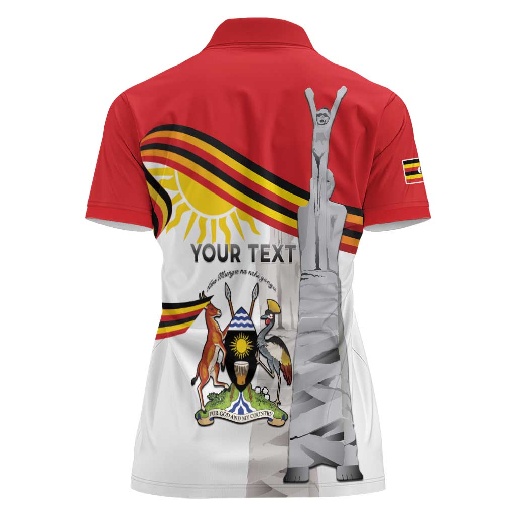 Personalized Uganda Independence Day Women Polo Shirt Independence Monument - Coat Of Arms - Wonder Print Shop