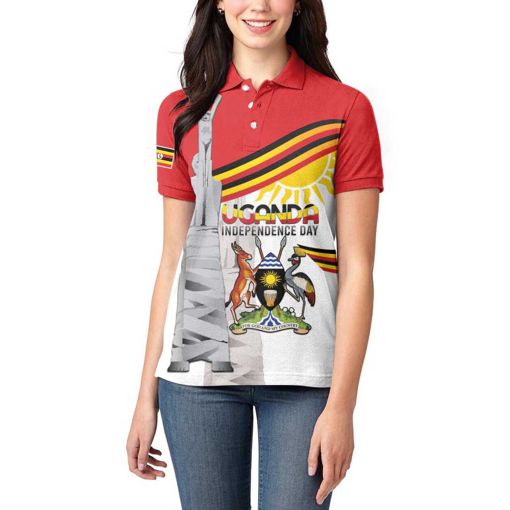 Personalized Uganda Independence Day Women Polo Shirt Independence Monument - Coat Of Arms - Wonder Print Shop