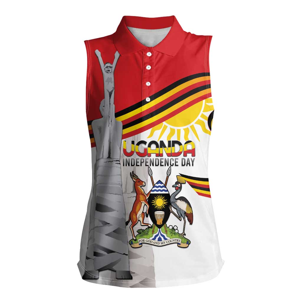 Personalized Uganda Independence Day Women Sleeveless Polo Shirt Independence Monument - Coat Of Arms - Wonder Print Shop