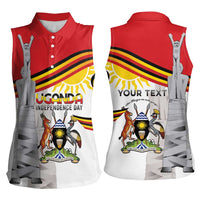 Personalized Uganda Independence Day Women Sleeveless Polo Shirt Independence Monument - Coat Of Arms - Wonder Print Shop