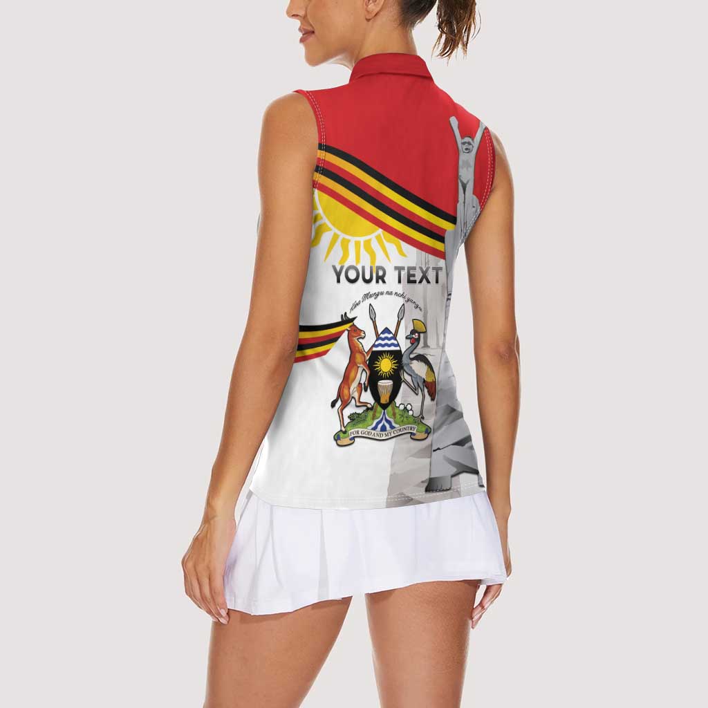 Personalized Uganda Independence Day Women Sleeveless Polo Shirt Independence Monument - Coat Of Arms - Wonder Print Shop