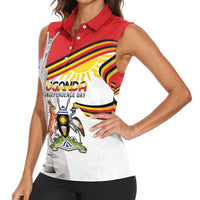 Personalized Uganda Independence Day Women Sleeveless Polo Shirt Independence Monument - Coat Of Arms - Wonder Print Shop