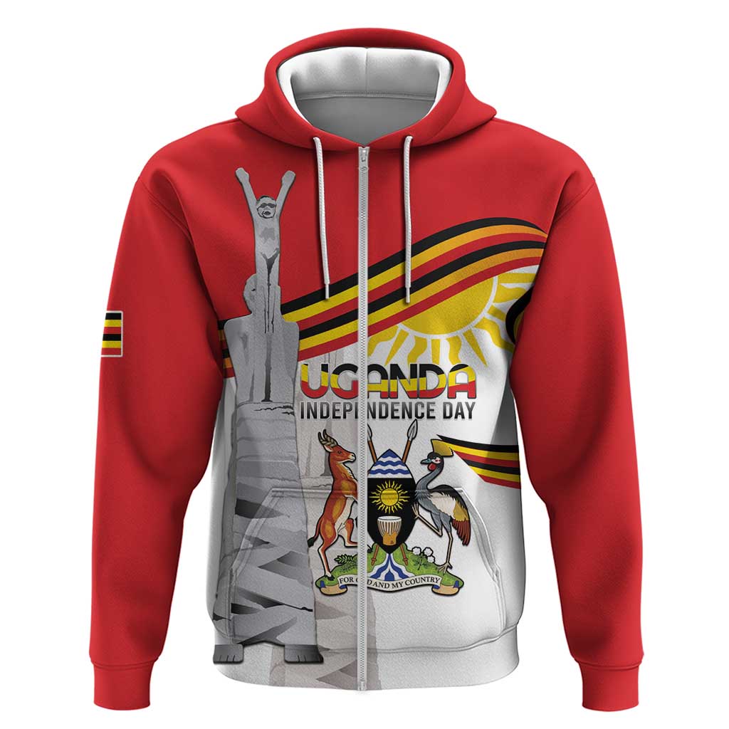 Personalized Uganda Independence Day Zip Hoodie Independence Monument - Coat Of Arms - Wonder Print Shop