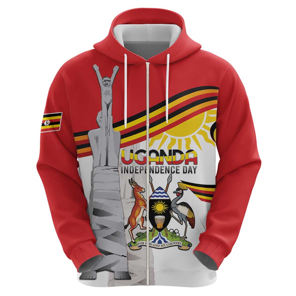 Personalized Uganda Independence Day Zip Hoodie Independence Monument - Coat Of Arms - Wonder Print Shop