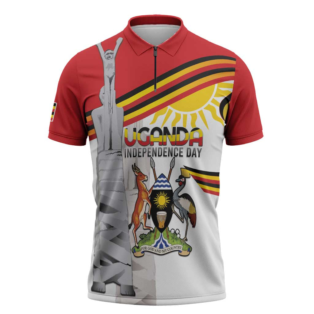 Personalized Uganda Independence Day Zipper Polo Shirt Independence Monument - Coat Of Arms - Wonder Print Shop