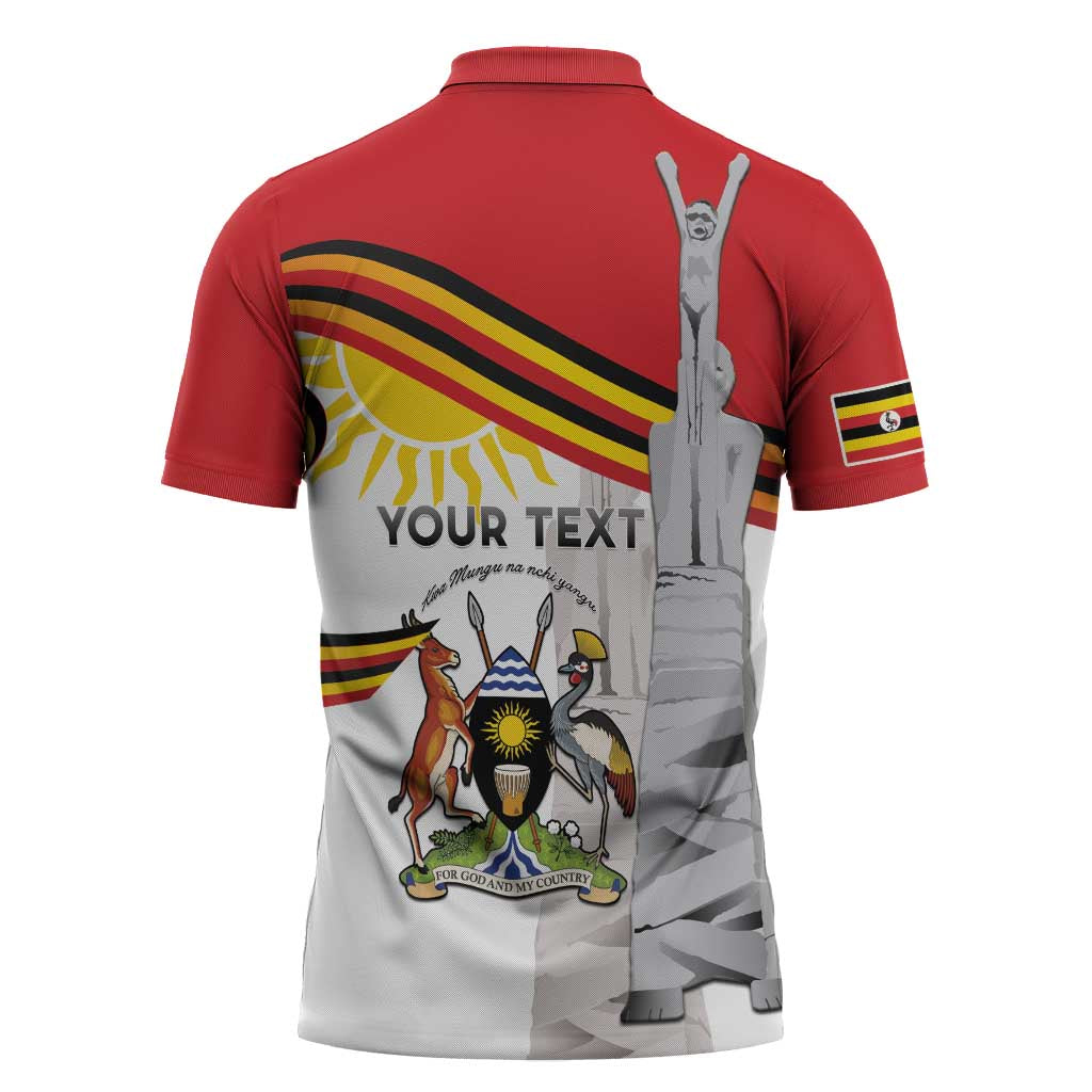 Personalized Uganda Independence Day Zipper Polo Shirt Independence Monument - Coat Of Arms - Wonder Print Shop