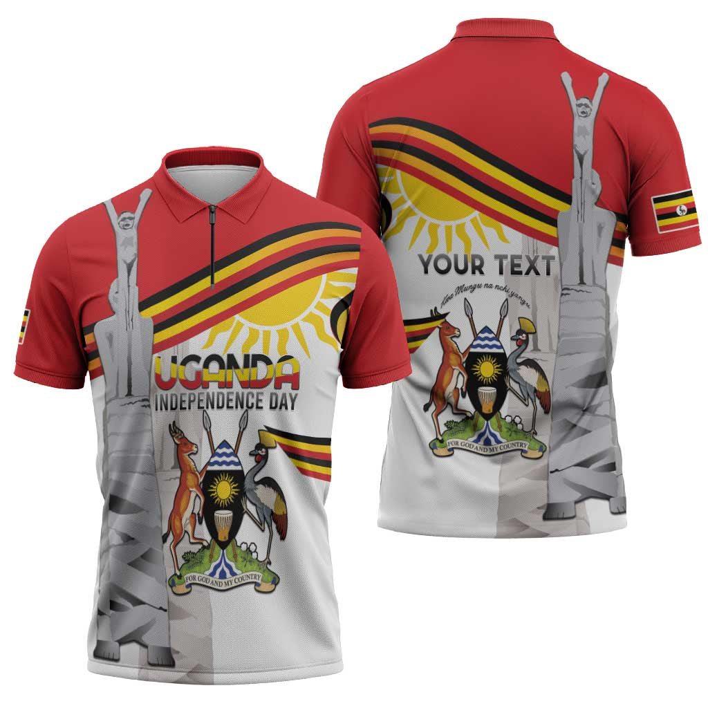 Personalized Uganda Independence Day Zipper Polo Shirt Independence Monument - Coat Of Arms - Wonder Print Shop
