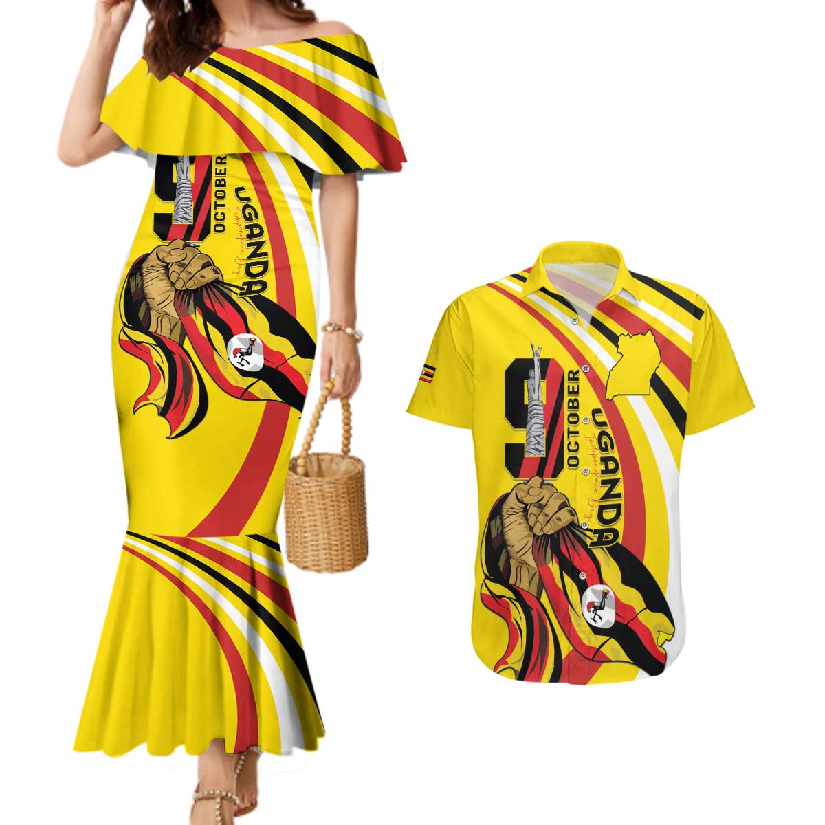 Uganda Couples Matching Mermaid Dress and Hawaiian Shirt 63rd Anniversary Of Independence - Wonder Print Shop