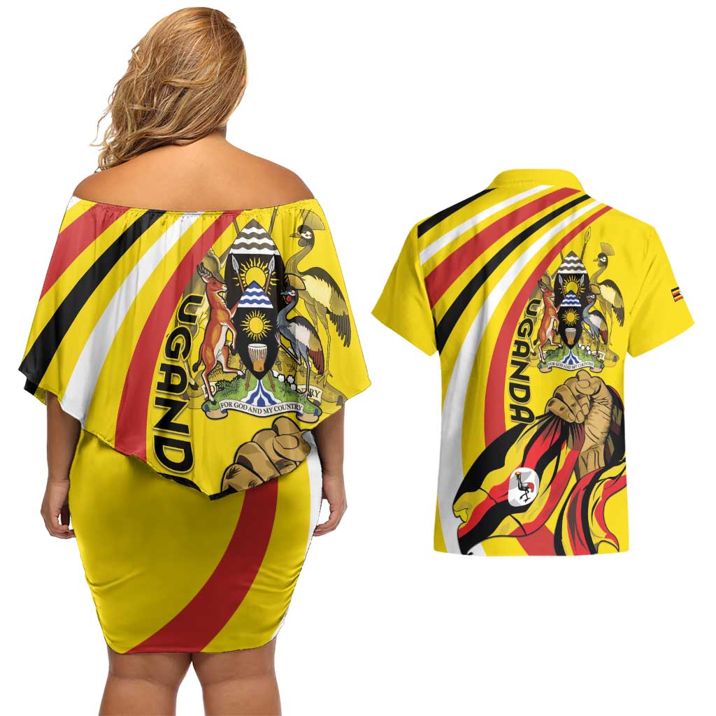 Uganda Couples Matching Off Shoulder Short Dress and Hawaiian Shirt 63rd Anniversary Of Independence - Wonder Print Shop
