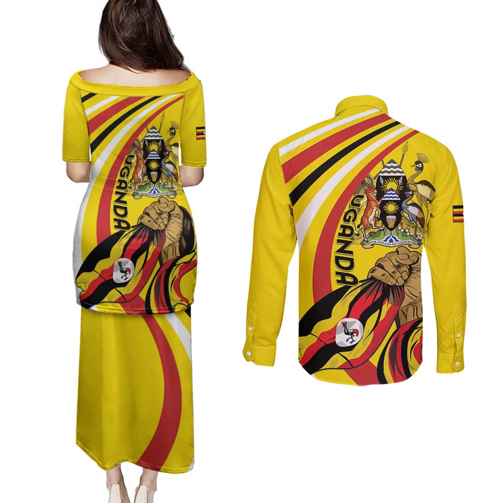 Uganda Couples Matching Puletasi and Long Sleeve Button Shirt 63rd Anniversary Of Independence - Wonder Print Shop