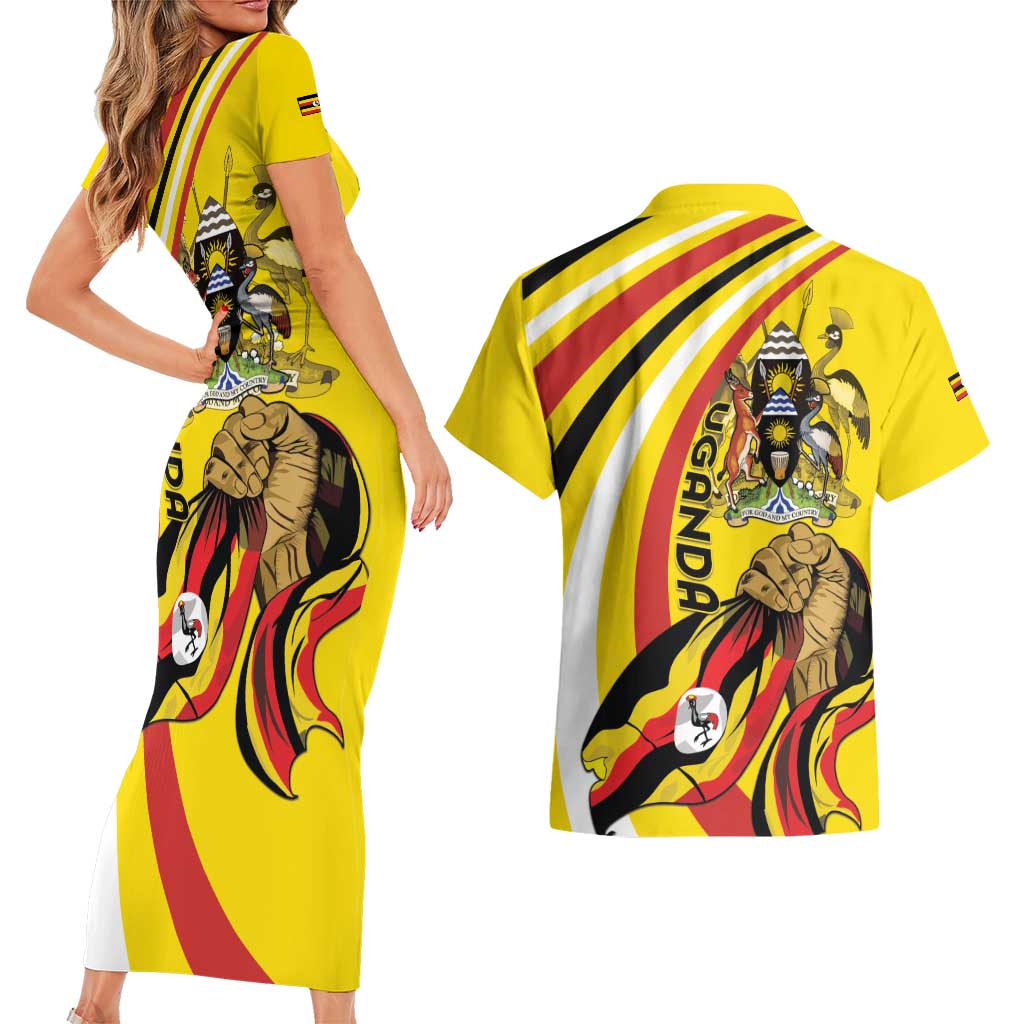 Uganda Couples Matching Short Sleeve Bodycon Dress and Hawaiian Shirt 63rd Anniversary Of Independence - Wonder Print Shop