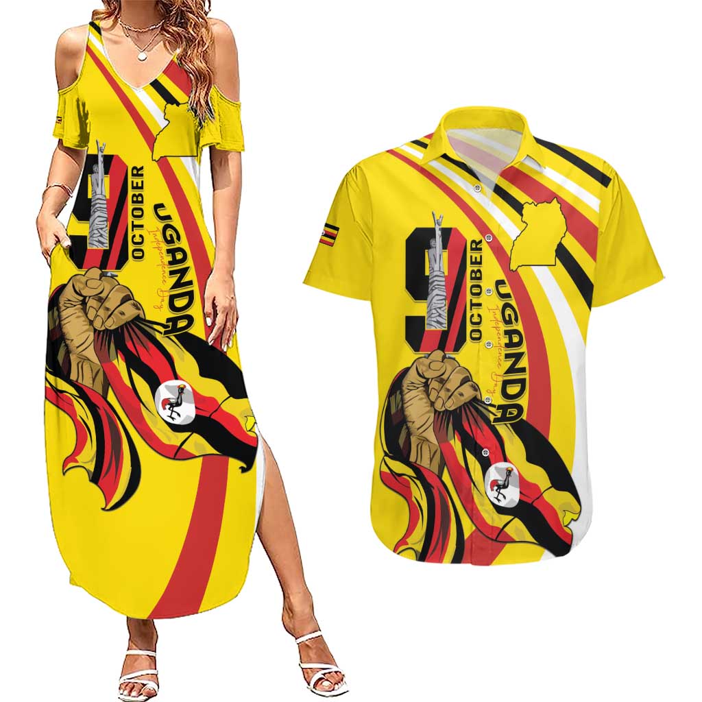Uganda Couples Matching Summer Maxi Dress and Hawaiian Shirt 63rd Anniversary Of Independence - Wonder Print Shop