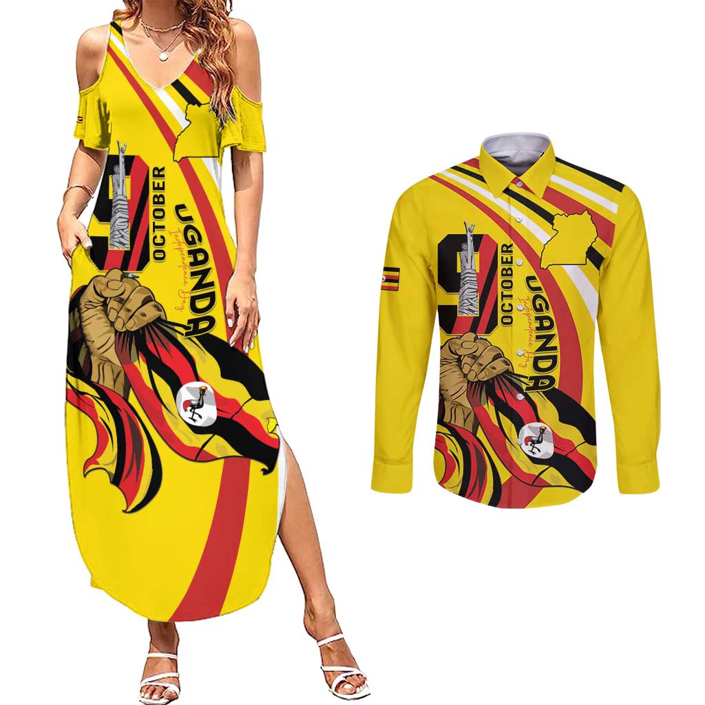 Uganda Couples Matching Summer Maxi Dress and Long Sleeve Button Shirt 63rd Anniversary Of Independence - Wonder Print Shop