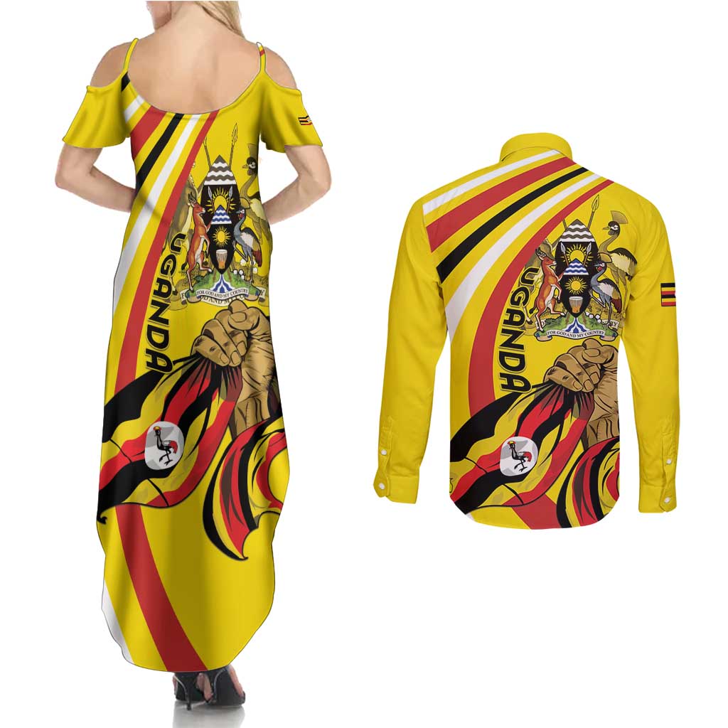 Uganda Couples Matching Summer Maxi Dress and Long Sleeve Button Shirt 63rd Anniversary Of Independence - Wonder Print Shop