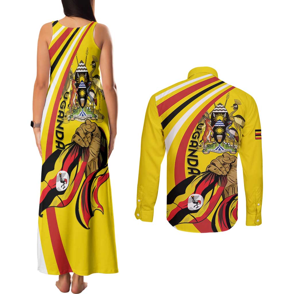 Uganda Couples Matching Tank Maxi Dress and Long Sleeve Button Shirt 63rd Anniversary Of Independence - Wonder Print Shop