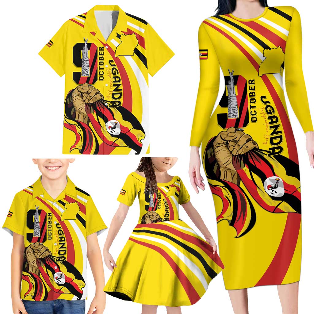Uganda Family Matching Long Sleeve Bodycon Dress and Hawaiian Shirt 63rd Anniversary Of Independence - Wonder Print Shop