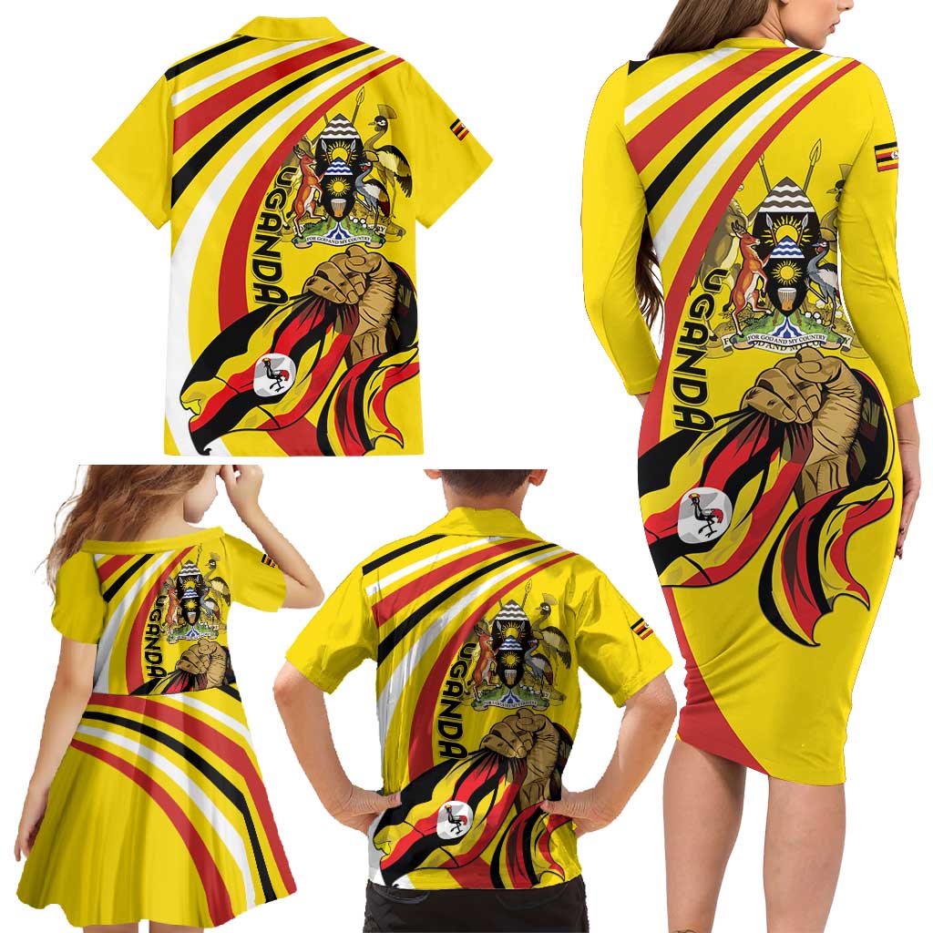 Uganda Family Matching Long Sleeve Bodycon Dress and Hawaiian Shirt 63rd Anniversary Of Independence - Wonder Print Shop