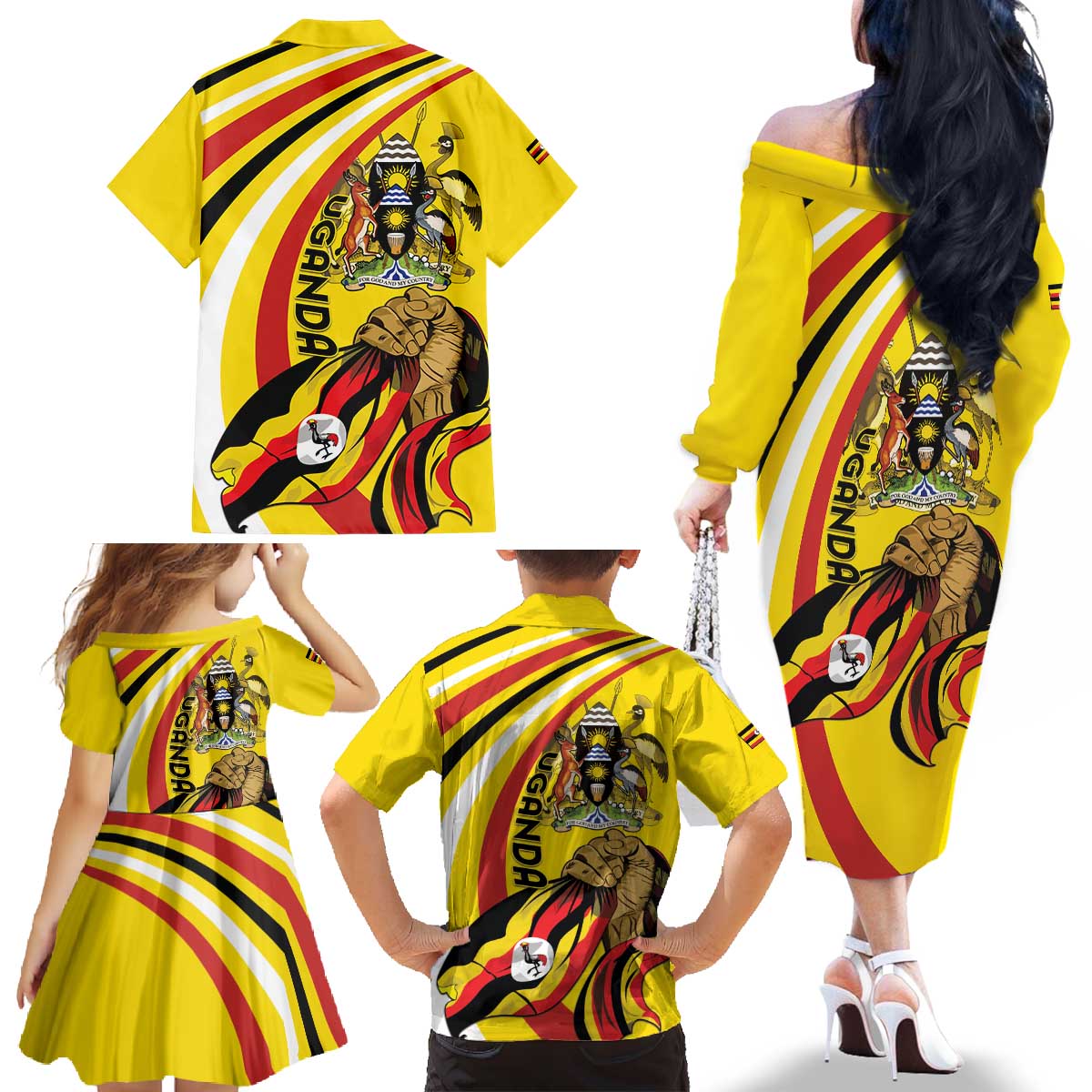Uganda Family Matching Off The Shoulder Long Sleeve Dress and Hawaiian Shirt 63rd Anniversary Of Independence - Wonder Print Shop
