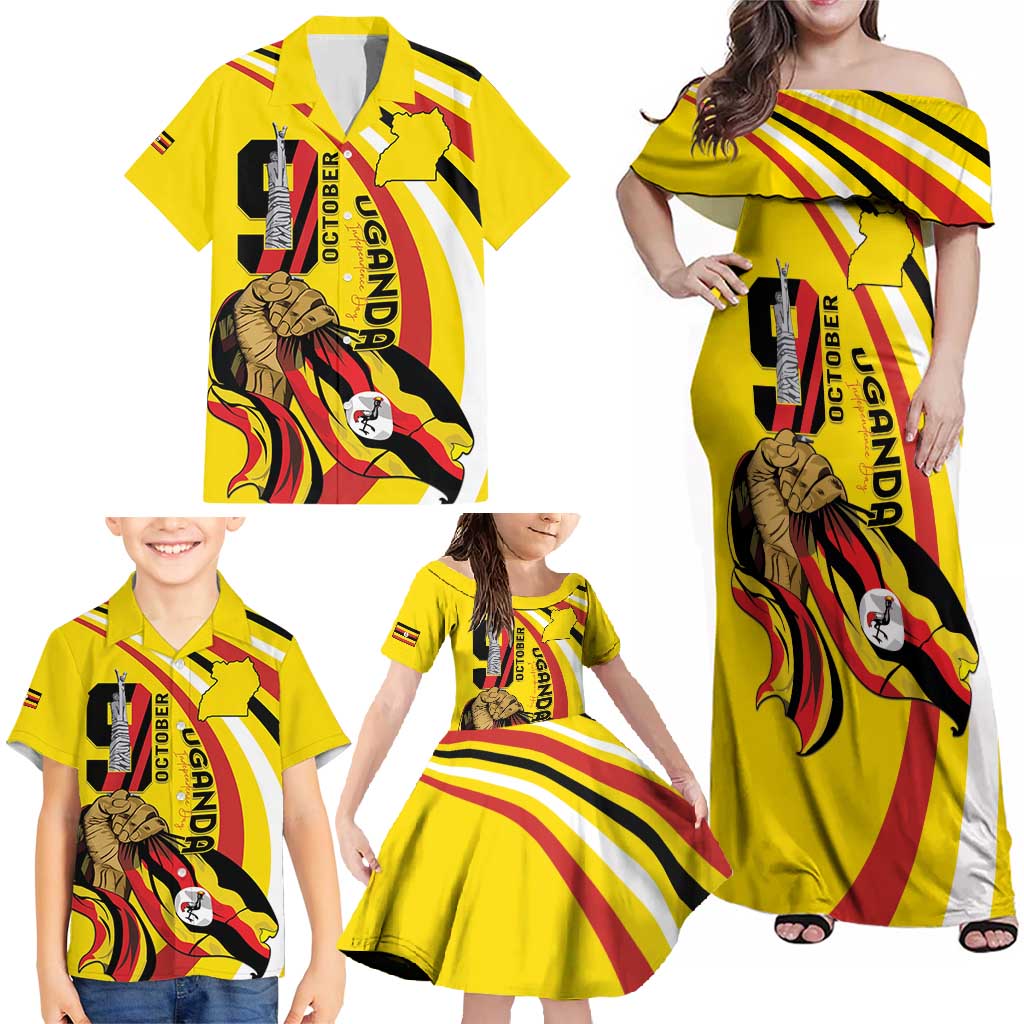 Uganda Family Matching Off Shoulder Maxi Dress and Hawaiian Shirt 63rd Anniversary Of Independence - Wonder Print Shop