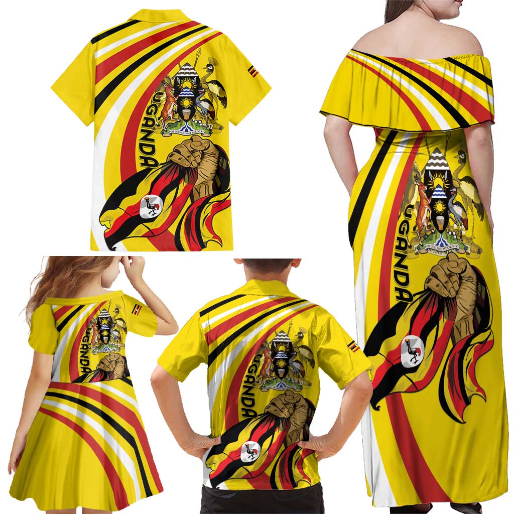 Uganda Family Matching Off Shoulder Maxi Dress and Hawaiian Shirt 63rd Anniversary Of Independence - Wonder Print Shop