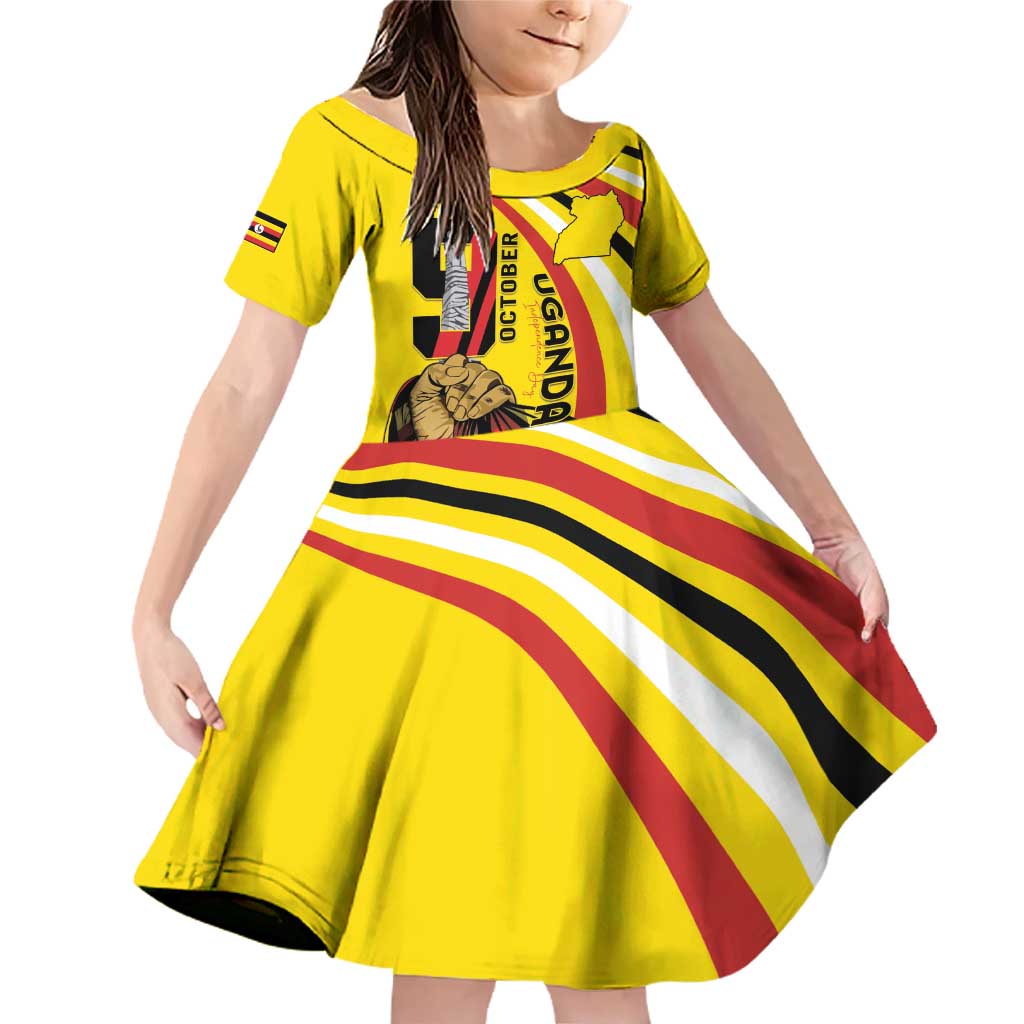 Uganda Family Matching Off Shoulder Short Dress and Hawaiian Shirt 63rd Anniversary Of Independence - Wonder Print Shop