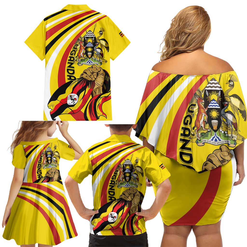 Uganda Family Matching Off Shoulder Short Dress and Hawaiian Shirt 63rd Anniversary Of Independence - Wonder Print Shop