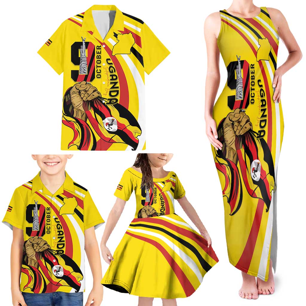 Uganda Family Matching Tank Maxi Dress and Hawaiian Shirt 63rd Anniversary Of Independence - Wonder Print Shop