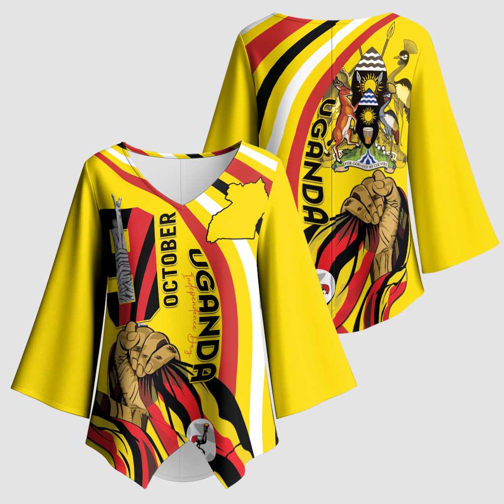Uganda Kimono Sleeve Blouse 63rd Anniversary Of Independence - Wonder Print Shop