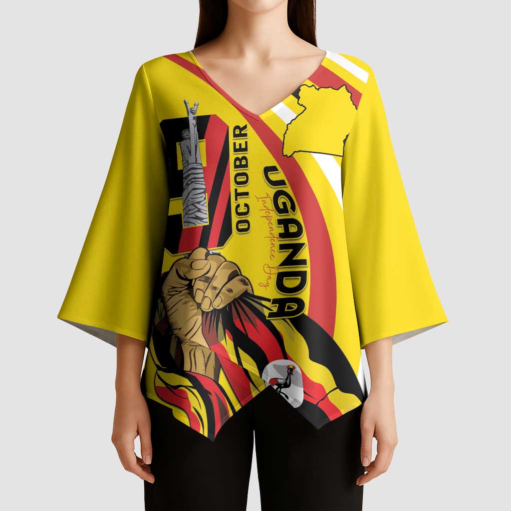 Uganda Kimono Sleeve Blouse 63rd Anniversary Of Independence - Wonder Print Shop