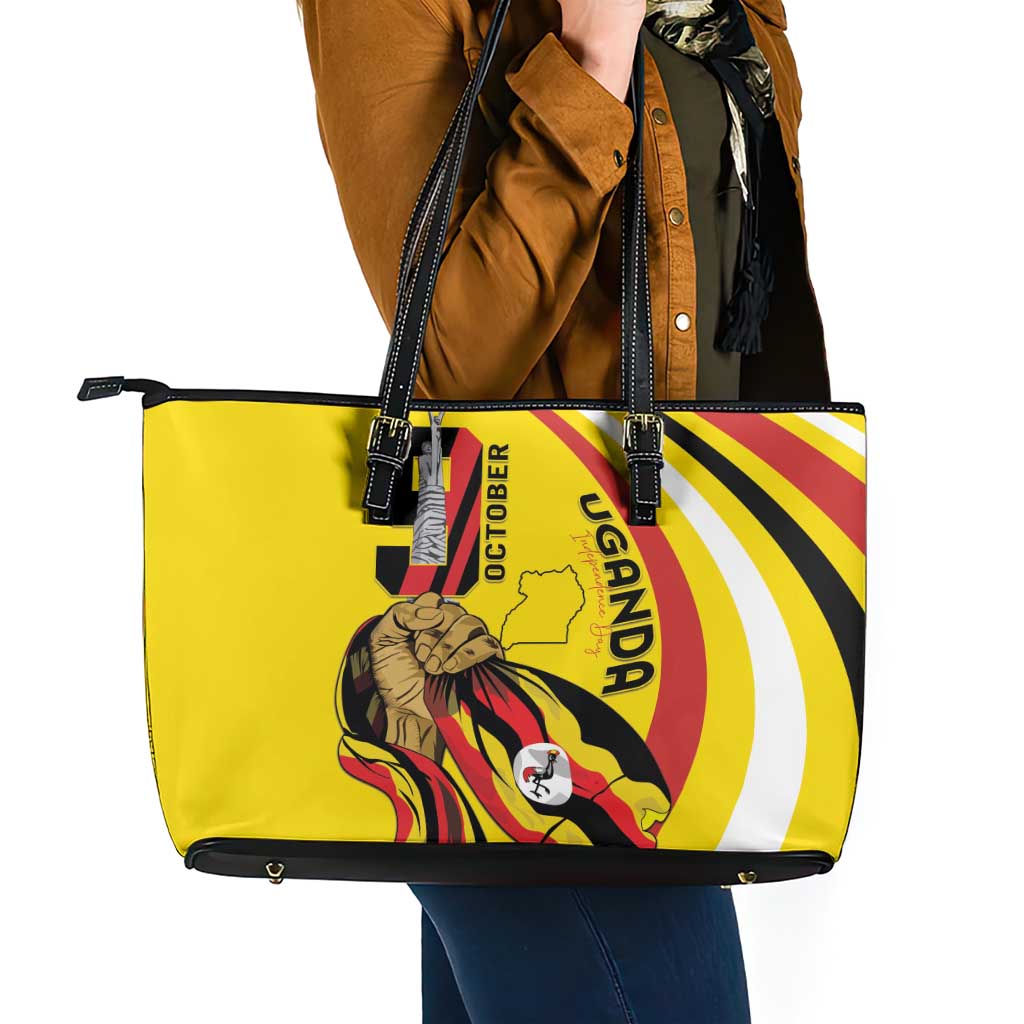 Uganda Leather Tote Bag 63rd Anniversary Of Independence - Wonder Print Shop
