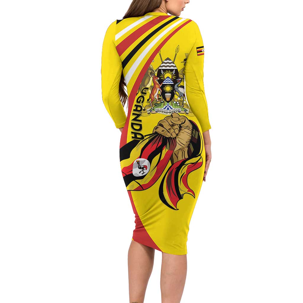 Uganda Long Sleeve Bodycon Dress 63rd Anniversary Of Independence - Wonder Print Shop