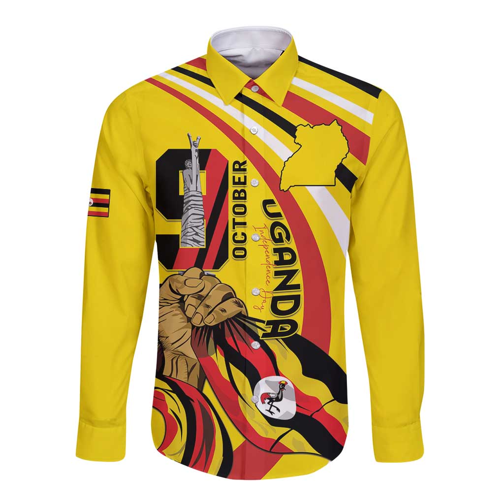 Uganda Long Sleeve Button Shirt 63rd Anniversary Of Independence - Wonder Print Shop