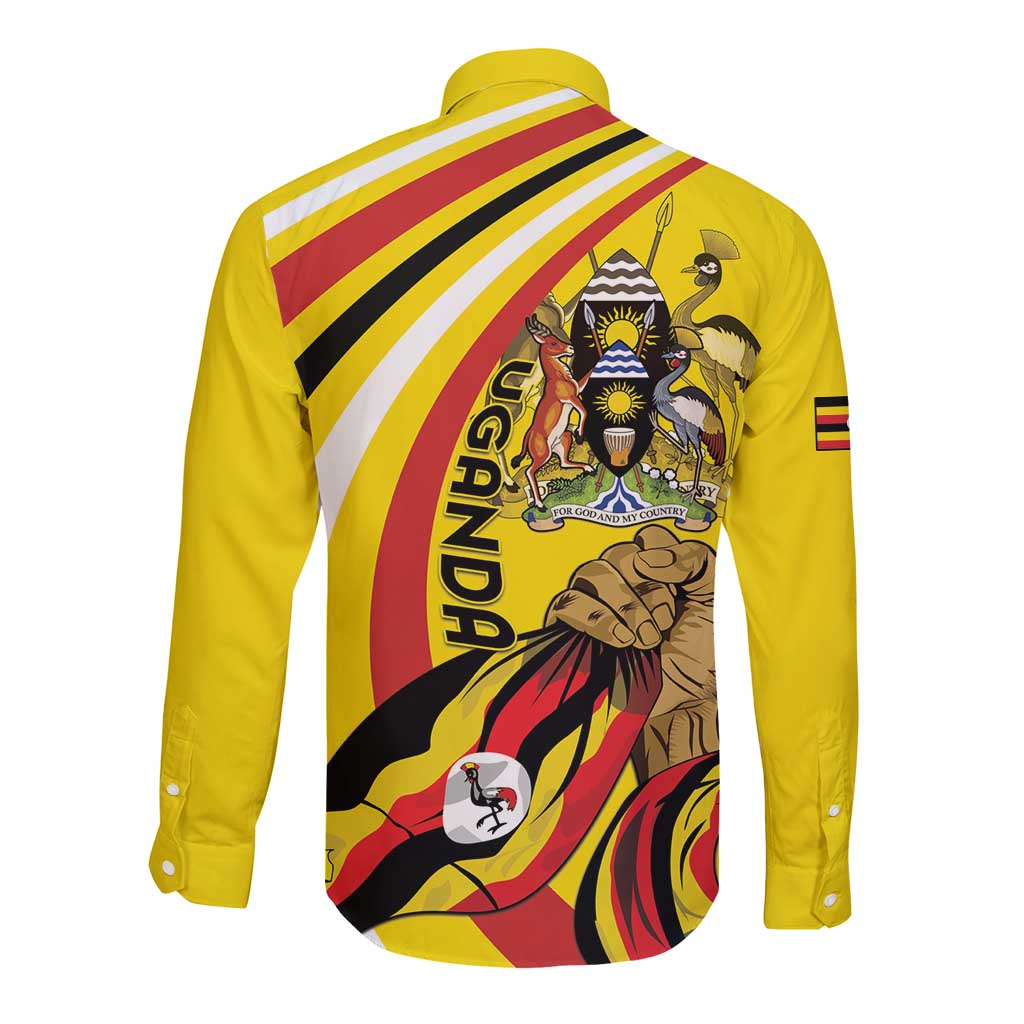 Uganda Long Sleeve Button Shirt 63rd Anniversary Of Independence - Wonder Print Shop