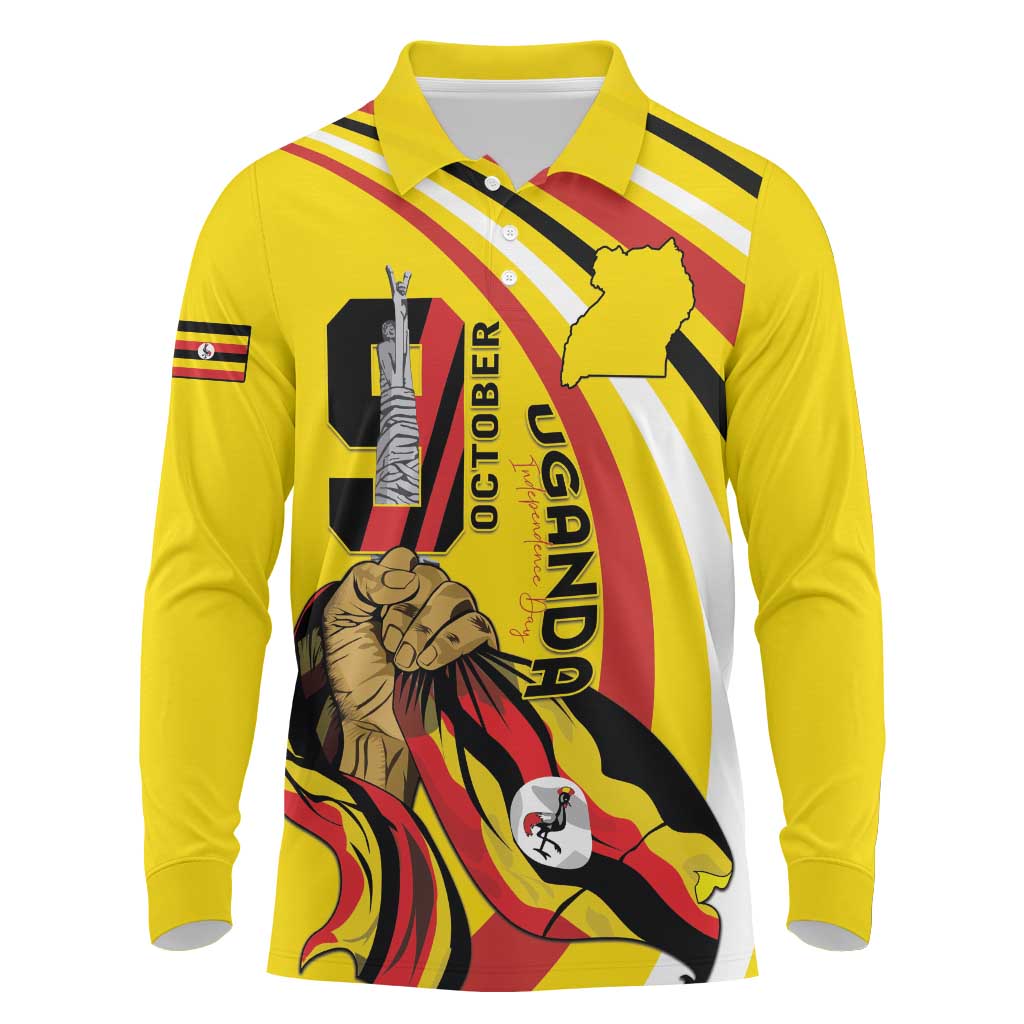 Uganda Long Sleeve Polo Shirt 63rd Anniversary Of Independence - Wonder Print Shop