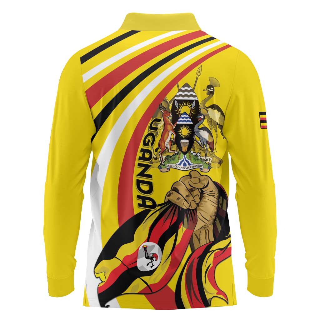 Uganda Long Sleeve Polo Shirt 63rd Anniversary Of Independence - Wonder Print Shop