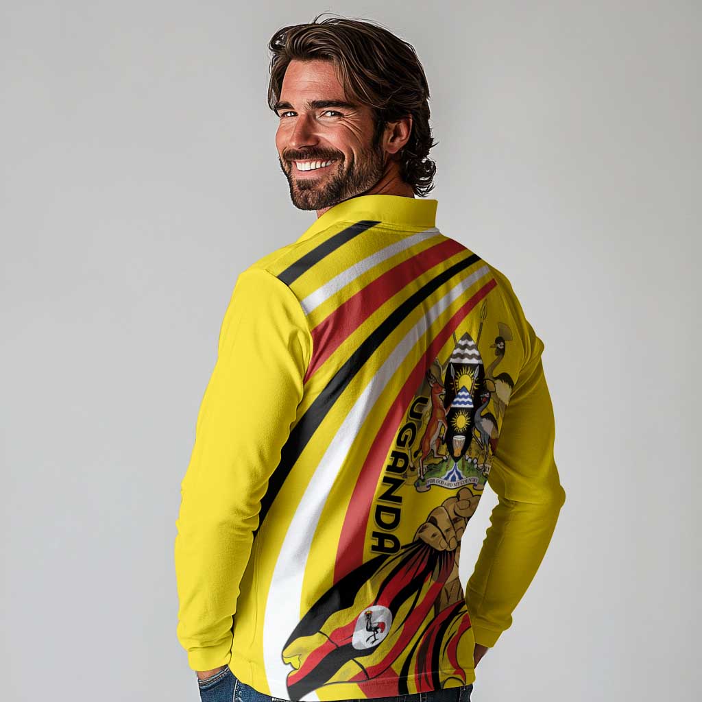 Uganda Long Sleeve Polo Shirt 63rd Anniversary Of Independence - Wonder Print Shop