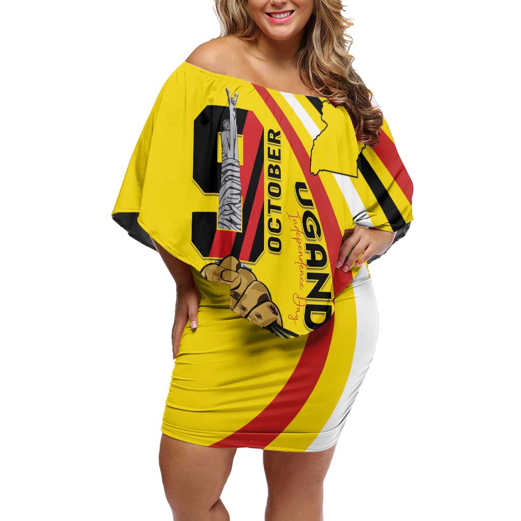 Uganda Off Shoulder Short Dress 63rd Anniversary Of Independence - Wonder Print Shop